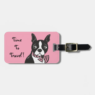 Étiquette À Bagage Boston Terrier Heure De Voyager Pink Bagage Tag