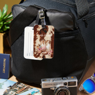 Étiquette À Bagage Bottes florales de vache à crème Brown