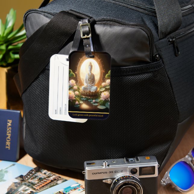 Étiquette À Bagage Bouddha dans un paisible jardin de lotus (Recto & Verso)