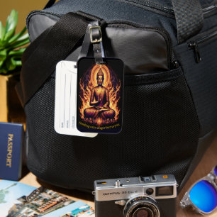 Étiquette À Bagage Bouddha en flammes vives,