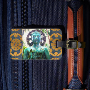 Étiquette À Bagage Bouddha Turquoise Photo Paix Citation Antique Élég