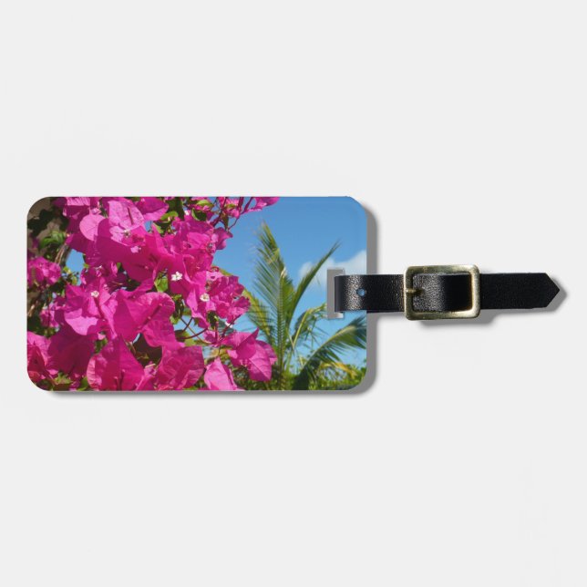 Étiquette À Bagage Bougainvilliers et palmiers paysage tropical (Devant horizontal)