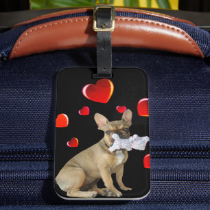 Étiquette À Bagage Bouledogue français avec cœur French Bulldog