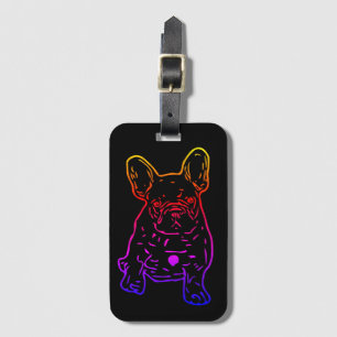 Étiquette À Bagage Bouledogue français cœur néon French Bulldog