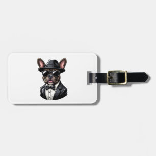 Étiquette À Bagage Bouledogue français portant des lunettes