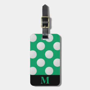 Étiquette À Bagage Boules de golf blanc Monogramme, Vert Shamrock