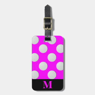 Étiquette À Bagage Boules de golf blanches Monogrammes, rose
