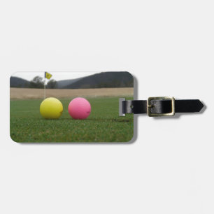 Étiquette À Bagage boules de golf jaunes et roses,