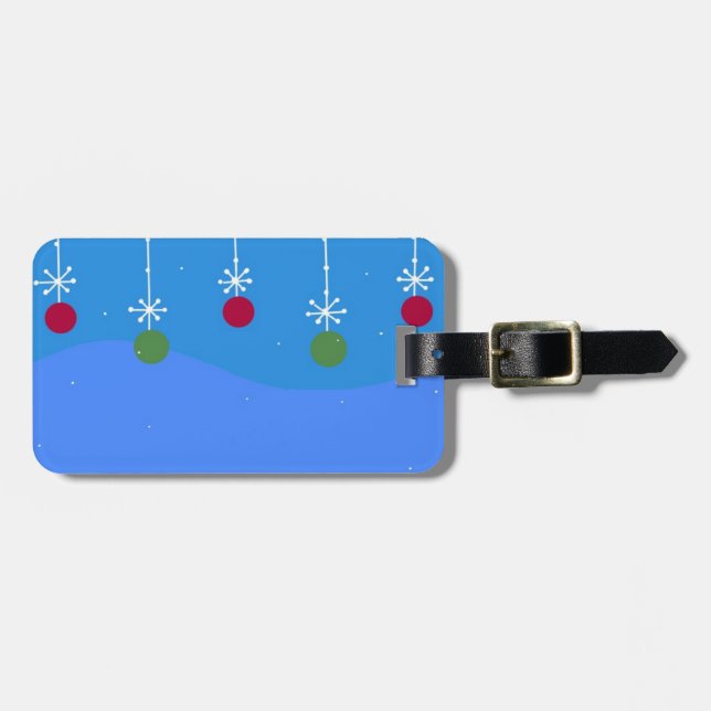 Étiquette À Bagage Boules de Noël et flocons de neige (Devant horizontal)