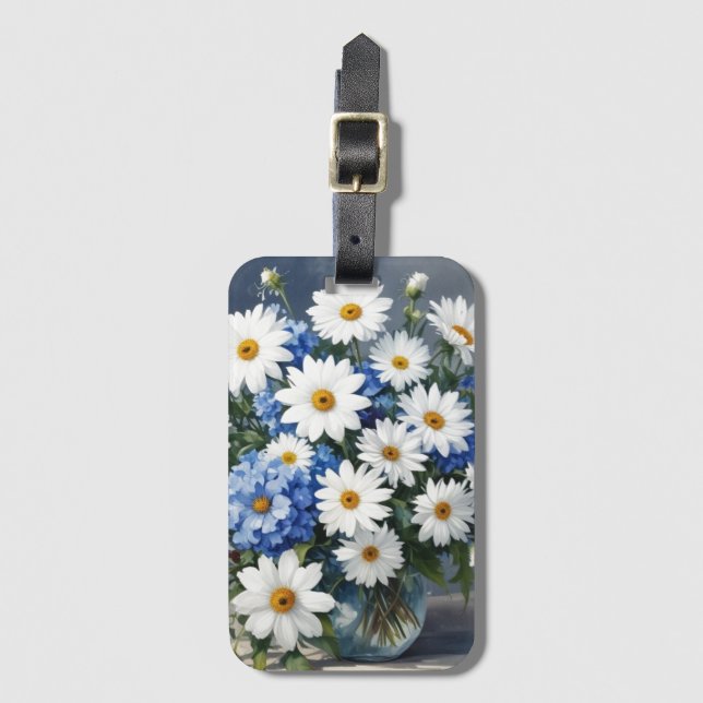 Étiquette À Bagage Bouquet de fleurs Élégantes marguerites Aquarelle (Devant Vertical)