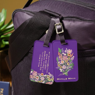 Étiquette À Bagage Bouquet de fleurs sauvages Gouache peinte à la mai