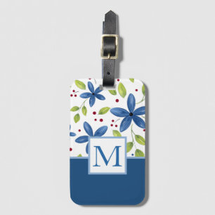 Étiquette À Bagage Bouquet floral à motif aquarelle indigo