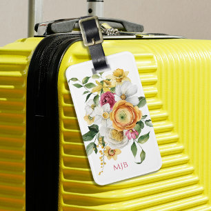 Étiquette À Bagage Bouquet floral de printemps brillant avec Monogram