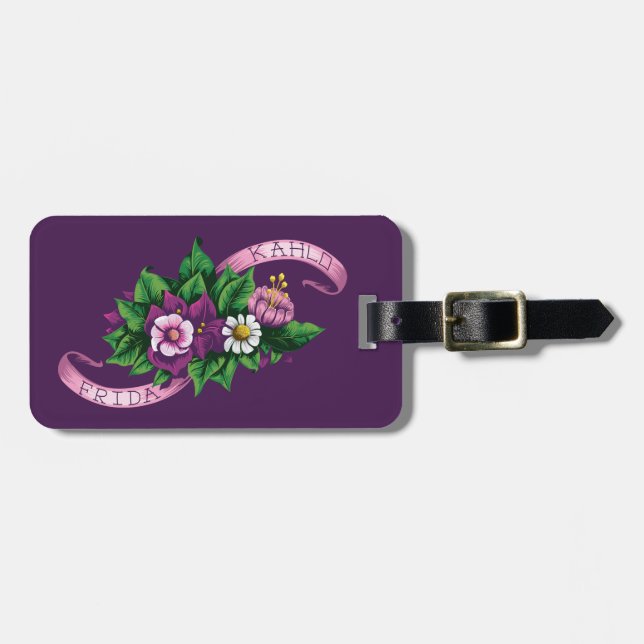 Étiquette À Bagage Bouquet floral pourpre de Frida Kahlo | (Devant horizontal)