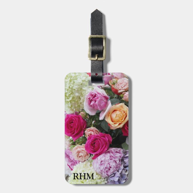 Étiquette À Bagage Bouquet personnalisé des fleurs d'été Monogramme R (Devant Vertical)