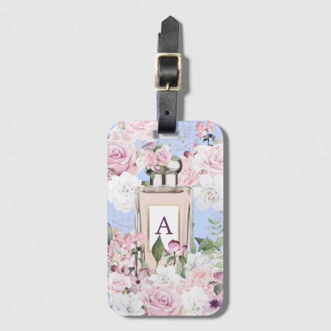 Étiquette À Bagage Bouteille de parfum Floral Blue Periwinkle (Devant Vertical)