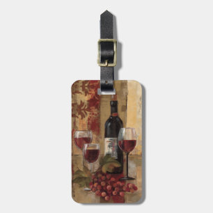 Étiquette À Bagage Bouteille de vin et verres de vin