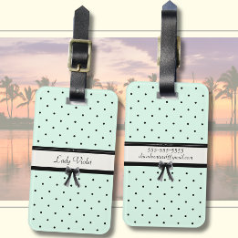 Étiquette À Bagage Boutique Chic Monogramme pois vert menthe