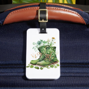ÉTIQUETTE À BAGAGE BOUTS DE TRAVAIL IRLANDAIS VERT AVEC FLEURS SHAMRO