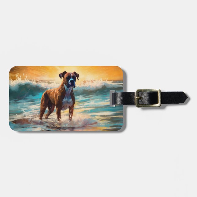 Étiquette À Bagage Boxer Beach Surfing Peinture (Devant horizontal)