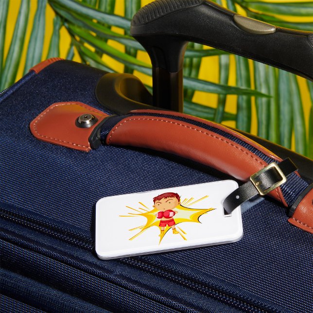Étiquette À Bagage Boxer pour enfants en gants et shorts rouges (Créateur téléchargé)