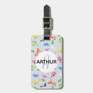 Étiquette À Bagage Boys Cute Dinosaur Motif Monogramme Nom Enfants