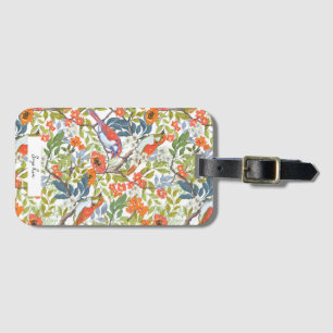 Étiquette À Bagage Branches de jardin avec fleurs Feuilles et oiseaux