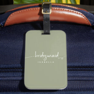 Étiquette À Bagage Bridesmaid Moderne Minimaliste Script Sage Vert