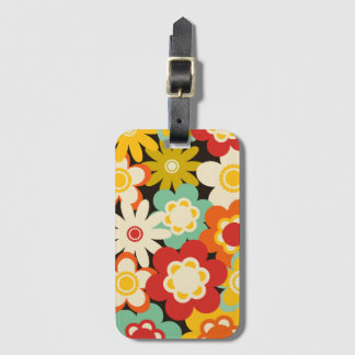 Étiquette À Bagage Bright Colorful Retro Cute Floral Pattern