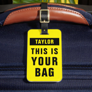 Étiquette À Bagage Bright Jaune Noir Gras Coloré Nom Modèle