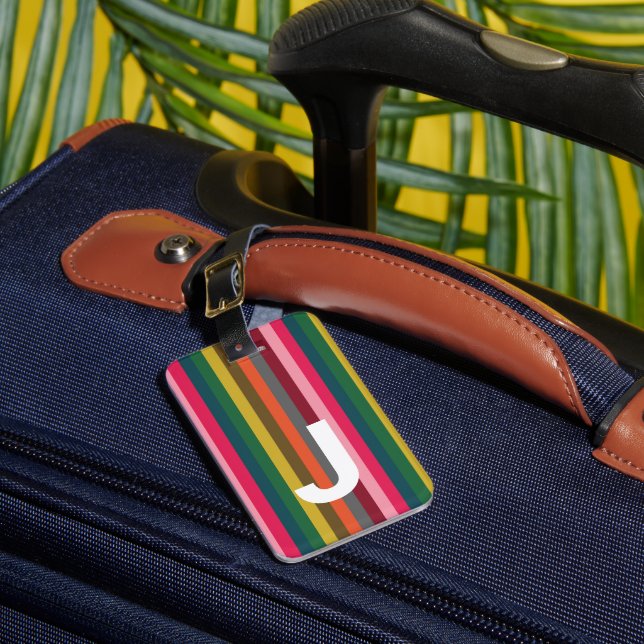 Étiquette À Bagage Bright Pink Stripe Initial (Insitu Rectoal 1)
