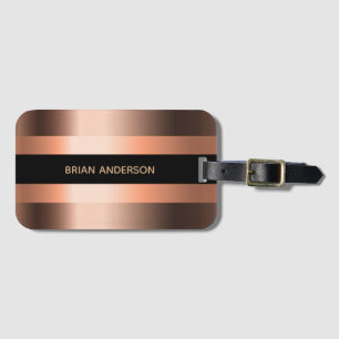 Étiquette À Bagage Bronze cuivre nom métallique noir