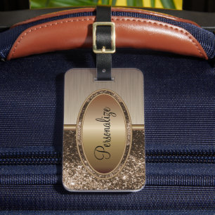 Étiquette À Bagage Bronze de Parties scintillant Brown et de pinceau 