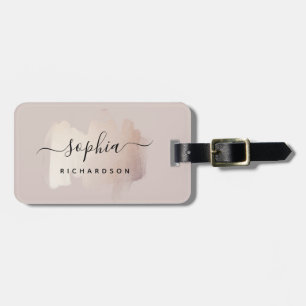 Étiquette À Bagage Brouillon Chic   Faux Rose Gold sur Rose neutre