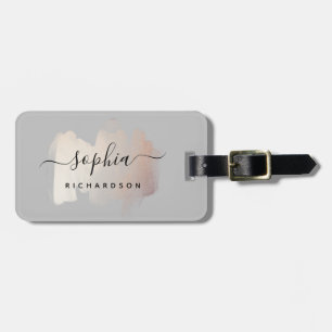 Étiquette À Bagage Brouillon Chic   Faux Rose Gold sur Soft Grey