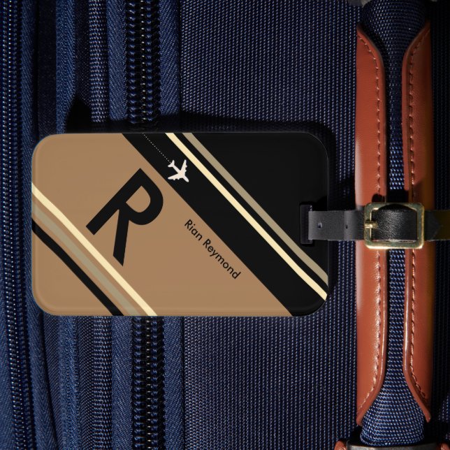 Étiquette À Bagage Brown bandes Monogramme Personnalisé (Insitu Rectoal 4)