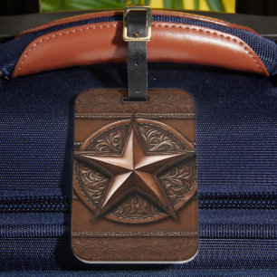 Étiquette À Bagage Brown Cowboy Rustique Western Country Texas Star