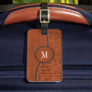 Étiquette À Bagage Brown Faux Alligator Cuir Peau Monogramme de luxe