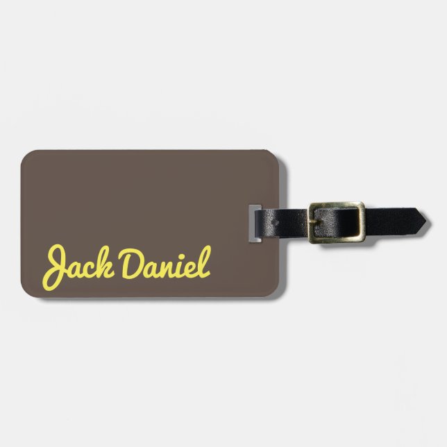 Étiquette À Bagage Brown foncé Jaune élégant Gras Monogramme Masculin (Devant horizontal)