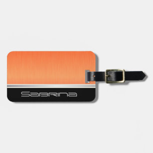 Étiquette À Bagage Brush Acier et argenté de Neon Orange brillant