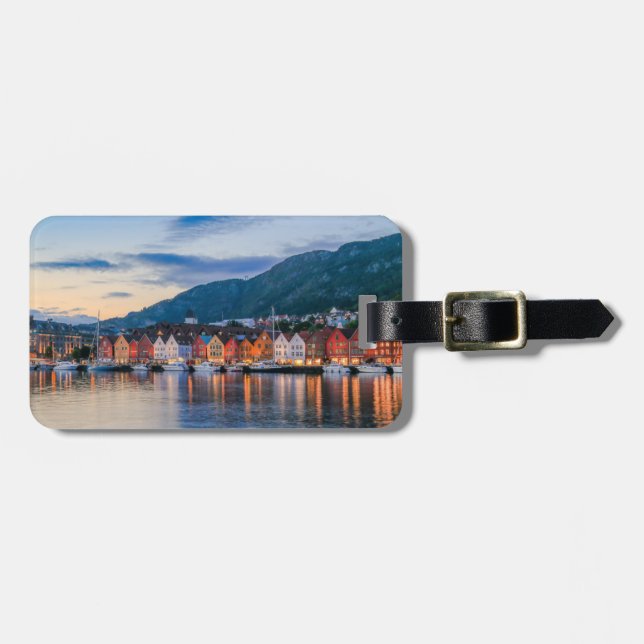 Étiquette À Bagage Bryggen Bergen Norvège stylisé (Devant horizontal)