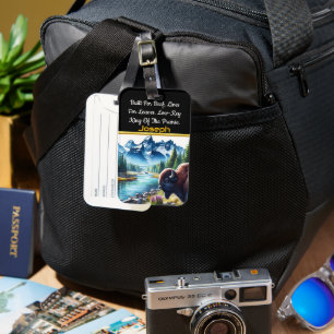 Étiquette À Bagage Buffalo par rivière en vue de la montagne