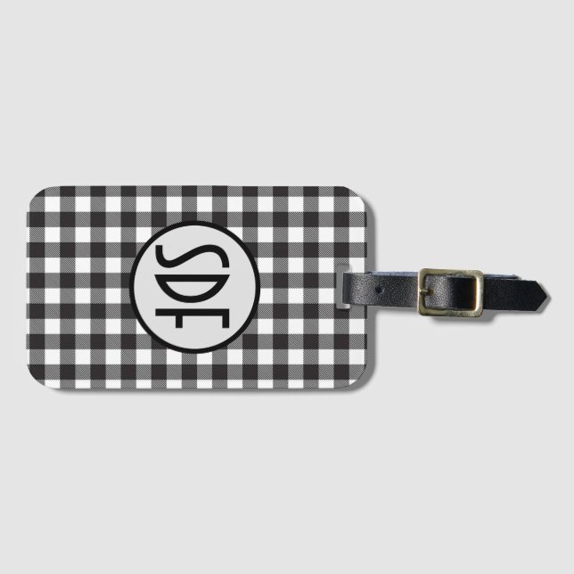 Étiquette À Bagage Buffle noir et blanc monogrammé plaqué tendance (Devant Horizontal)