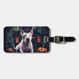 Étiquette À Bagage Bull Terrier Citrouille Halloween effroi