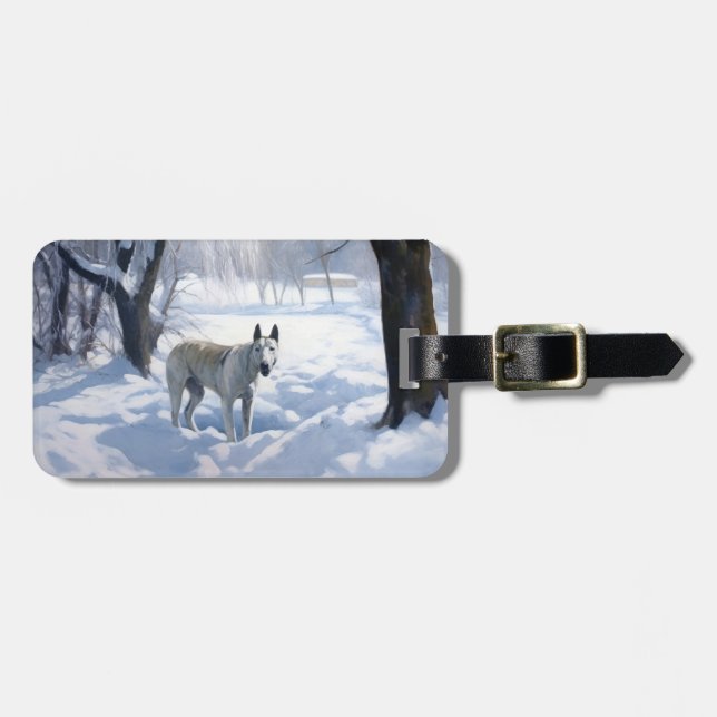 Étiquette À Bagage Bull Terrier Laisser neiger Noël (Devant horizontal)