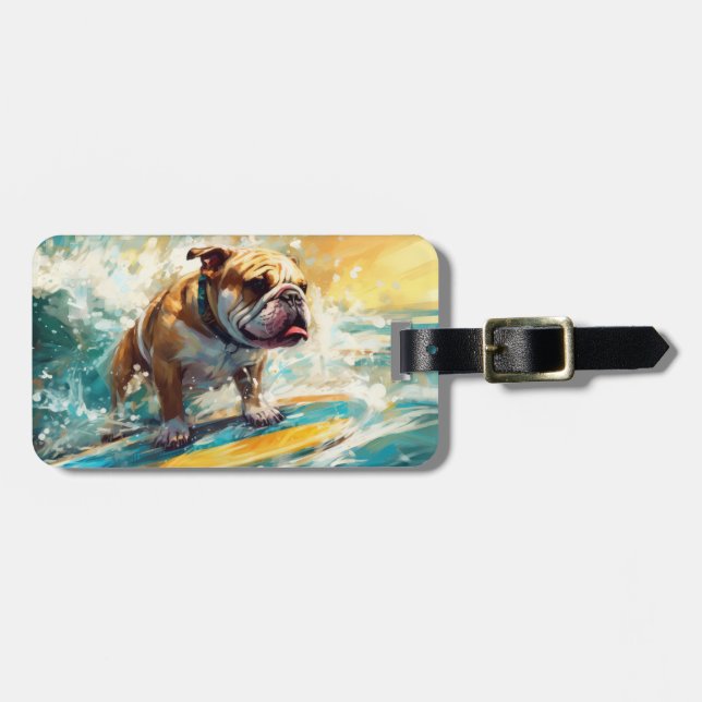 Étiquette À Bagage Bulldog Beach Surf Peinture (Devant horizontal)