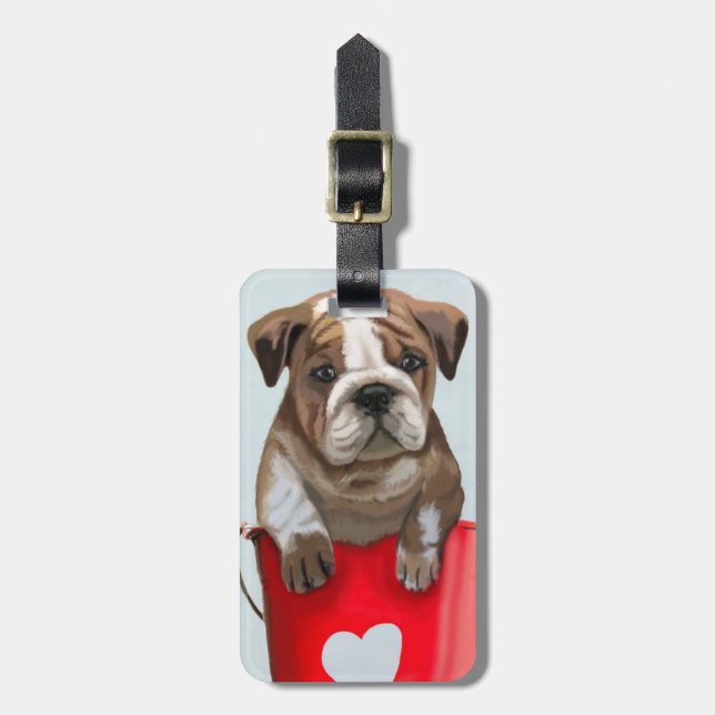 Étiquette À Bagage Bulldog Bucket Of Love Red 2 (Devant Vertical)