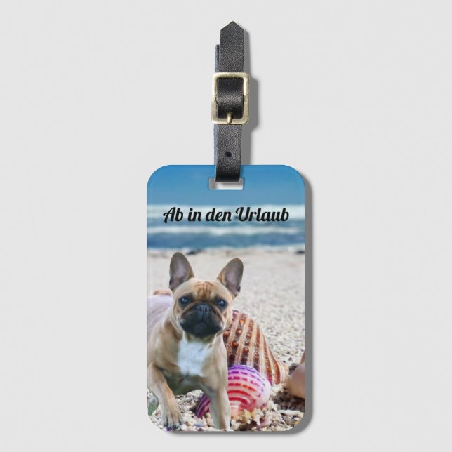 Étiquette À Bagage Bulldog français sur la plage (Devant Vertical)