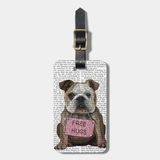 Étiquette À Bagage Bulldog Free Hugs (Devant Vertical)