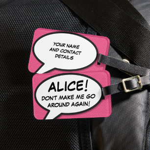 Étiquette À Bagage Bulle de dialogue personnalisée rose moderne drôle